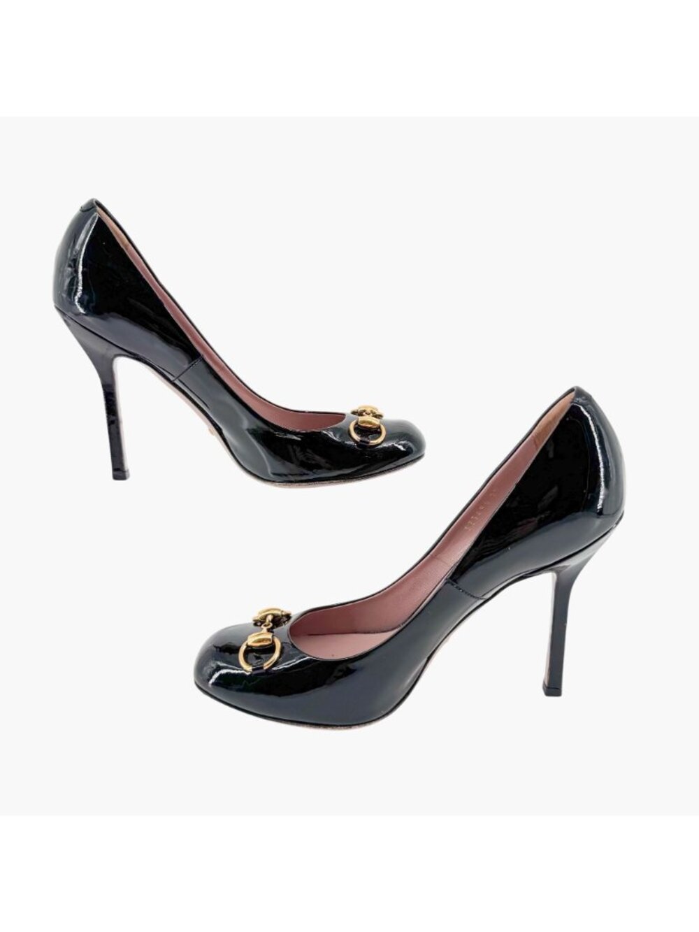 Gucci Square Toe Horsebit Pumps Size 39.5 US 9.5 Black Patent Leather High Heels - Picture 11 of 15